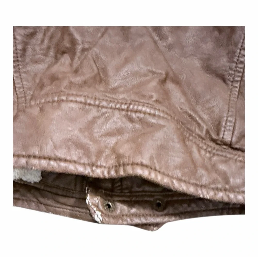 Kids first wave faux Brown Leather bomber/motto‎ Jacket Sherpa lined
